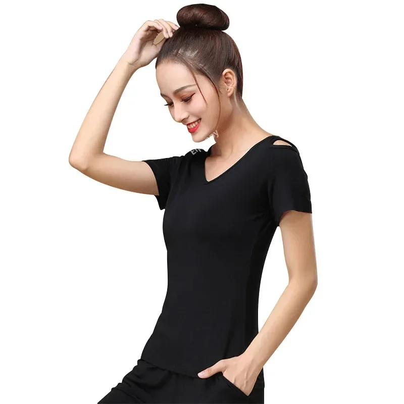 Top de baile latino para mujer, traje de baile cuadrado ahuecado con espalda Modal Sexy, ropa de práctica de baile, traje de Fitness para adultos