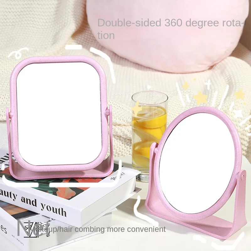 360° Rotating Desktop Vanity Mirror INS-Style Compact Makeup Mirror for Bedroom Dormitory Foldable Adjustable Stand