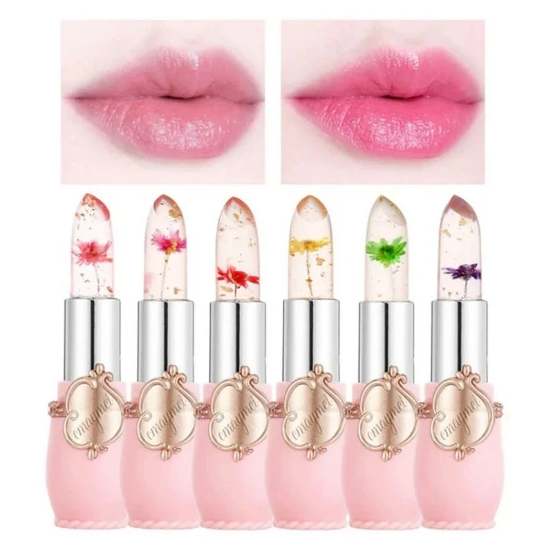 Juego de 6 pintalabios con forma de flor para mujer, maquillaje de labios de larga duración, Color de labios transparente, cambia de Color, brillo de labios rosa, cosméticos