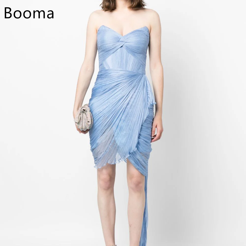 

Booma Elegant Mermaid Blue Pleat Strapless Dresses Formal Party Gowns for Women Knee-Length Simple Prom Gown Customize 2025