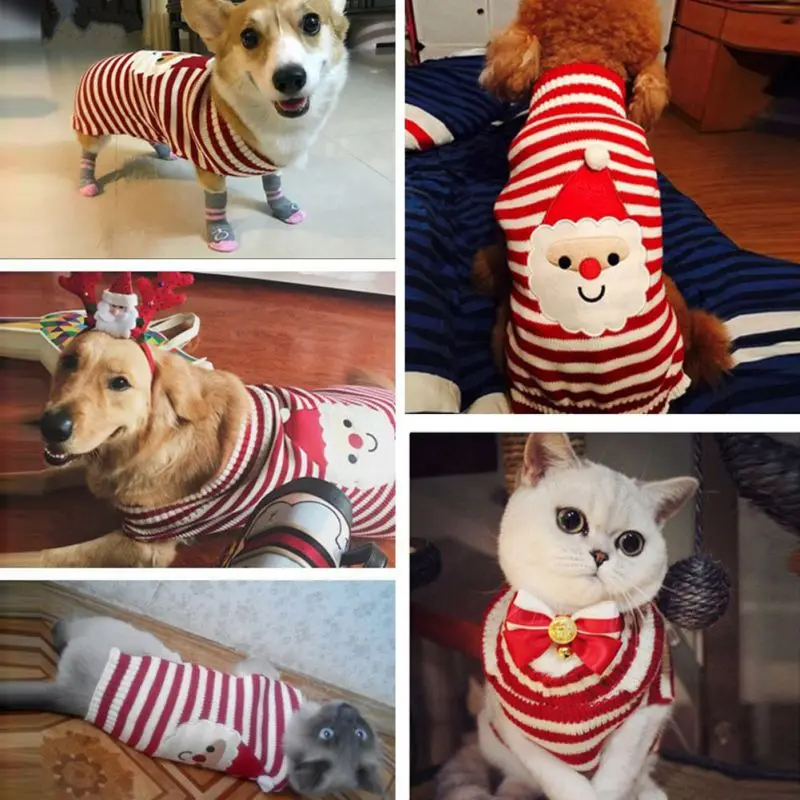 Warm Pet Sweater for Small Medium Dogs Winter Dog Sweater Christmas Pet Clothing Knitted Costume Coat Cartoon Striped Clothes