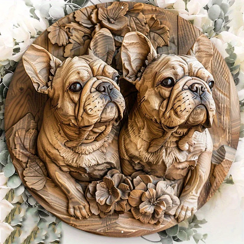 

Round Aluminum Metal Sign, Decorative Door Hanger, Rust-Resistant, Durable, Home Decor for Pet Lovers, French Bulldogs, 8x8 Inch