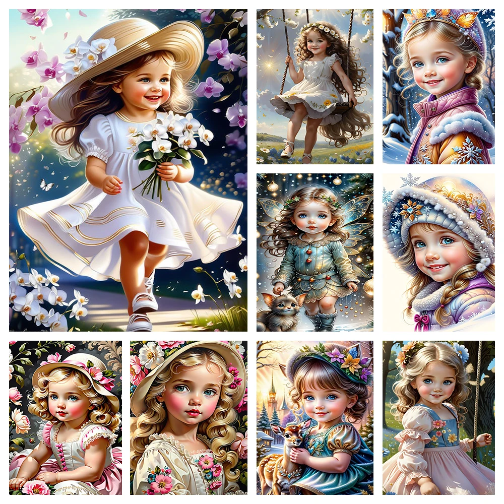 Blonde Little Girl Diamond Painting Sweet And Cute Pictures Full Round Diamond Mosaic Cross Stitch Kit Home Wall Decoration Gift