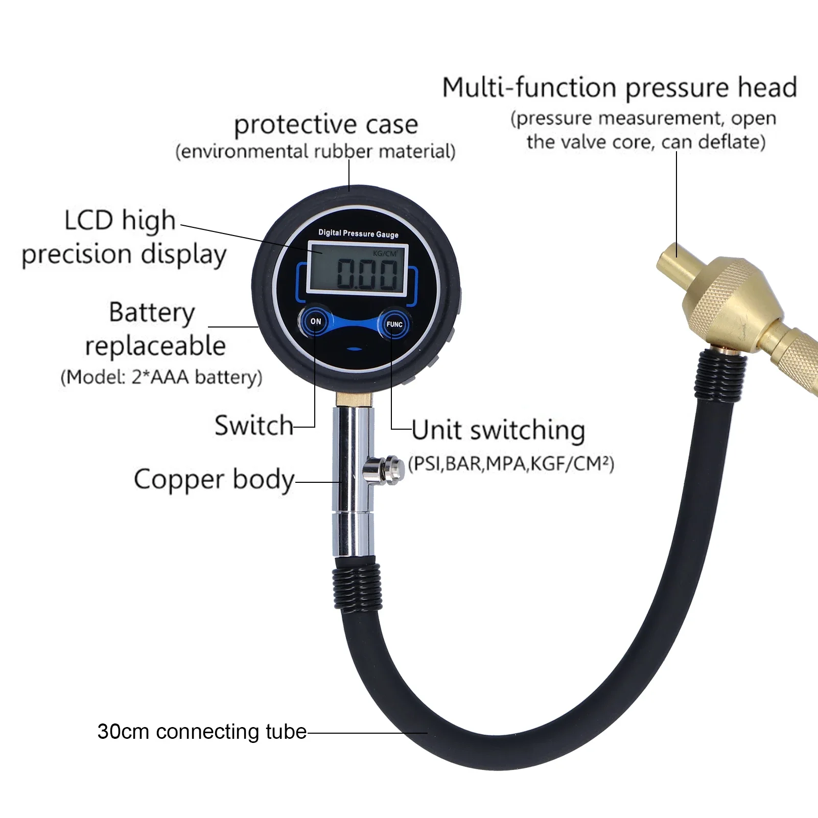 Manometro per pneumatici per Auto Tester digitale Display LCD manutenzione multifunzionale di riparazione automatica ad alta precisione