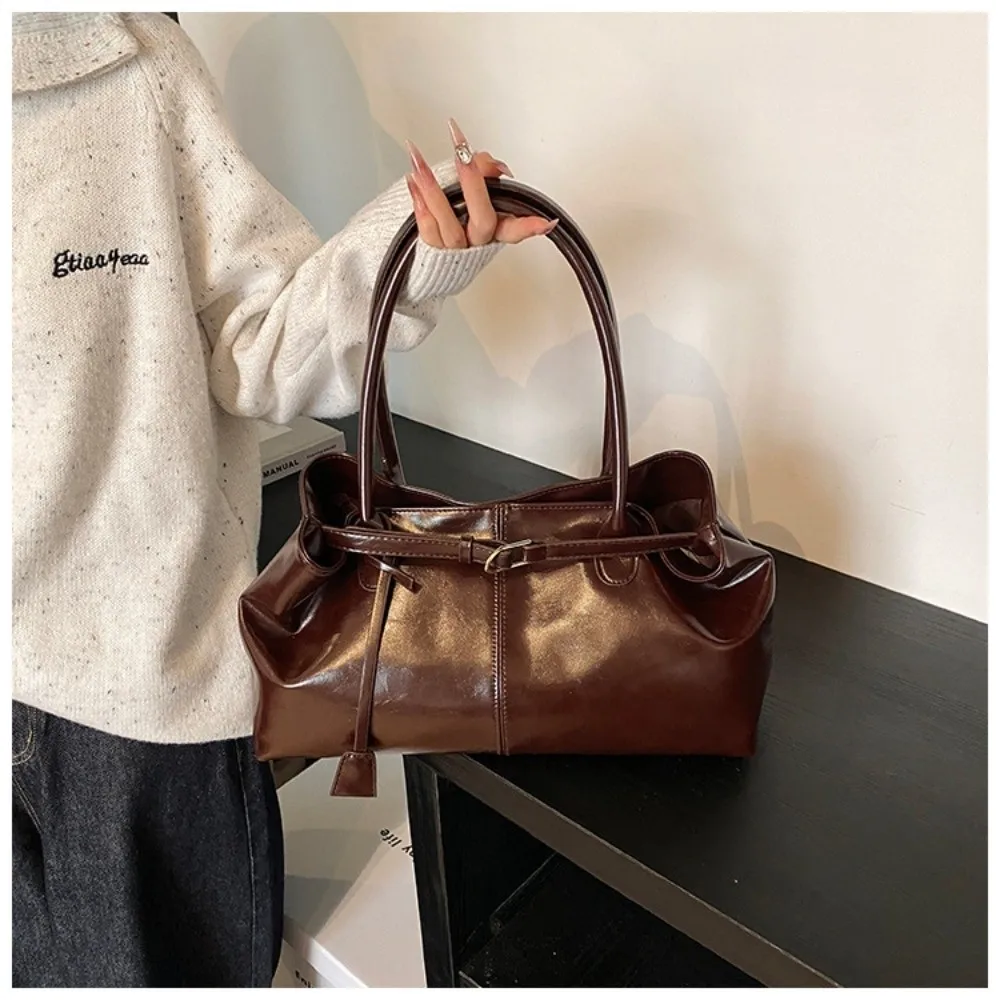 

New Oil PU Leather Handbag Multifunctional Casual Shoulder Bag Large Capacity Underarm Bag Work Shopping Travel