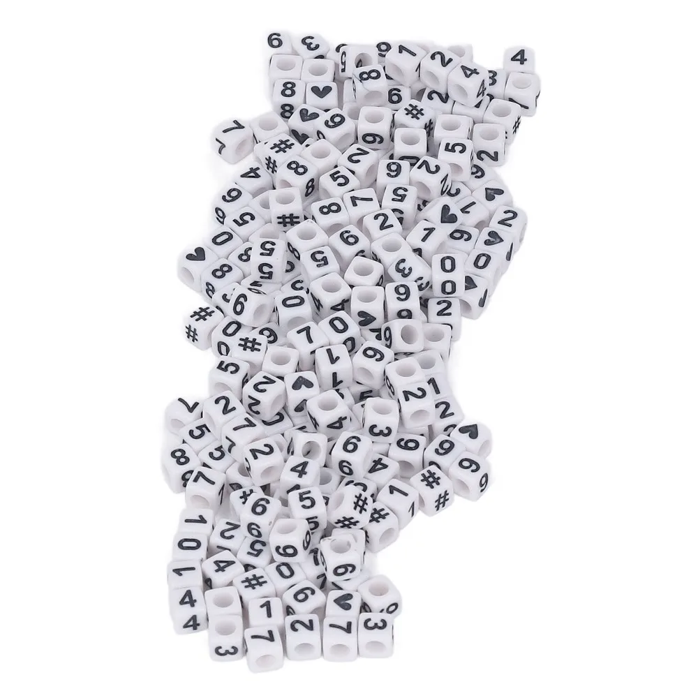 300pcs bulk White Acrylic Number Beads Cube Shape Mixed Numbers 0-9 DIY Beads Loose Beads DIY Bracelets
