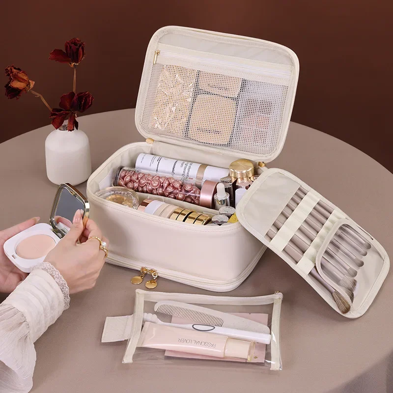 Double-layered Luxury cosmetic bag portable partition  jewelry storage bag Large Capacity travel essential cosmetics organizer