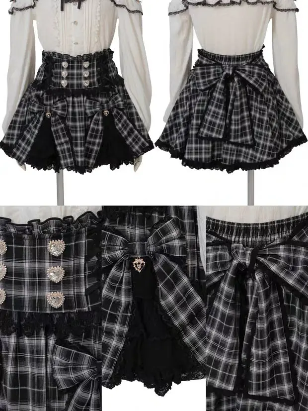 Japanse Zoete Gecorseteerde Geruite Lolita Rok 2026 Lente Zomer Leuke Strik Elegante Prinses Meisjes Vrouwen Korte Rok S-5xl