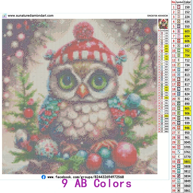 Sunature AB Diamond Painting Art Full Square Round Drills Christmas Owl Diamond Painting Kits (5-10 AB Colors)