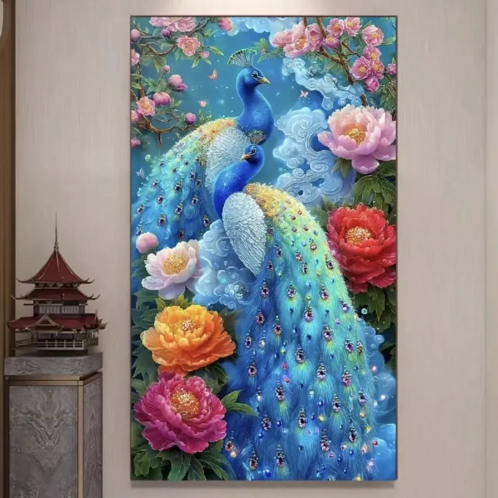 

Набор для вышивки крестом с павлинами, напечатанный на холсте, 9CT 14CT, китайские наборы «сделай сам», набор для вышивания, рукоделие, домашний декор