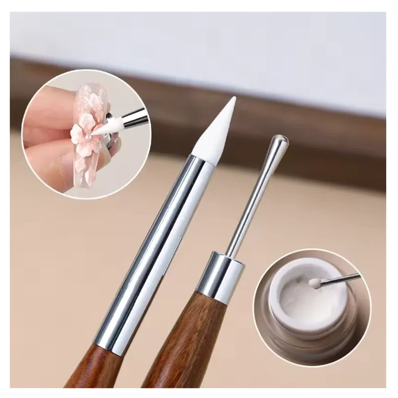 

1Pcs Double-ended Silicone Press Pen Flower Painting Brush Nail Supplies Carving Glitter Powder Sticker Manicure Tips Nail Tool