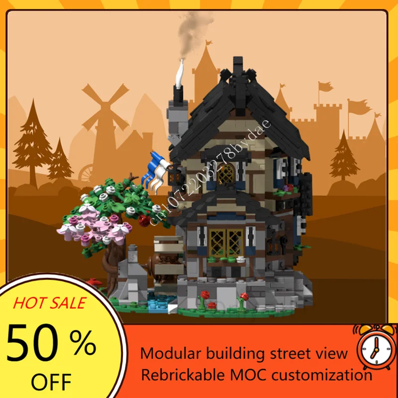 1650 pçs casa medieval modular moc criativo vista de rua modelo bloco de construção arquitetura diy educação montagem modelo brinquedo presentes