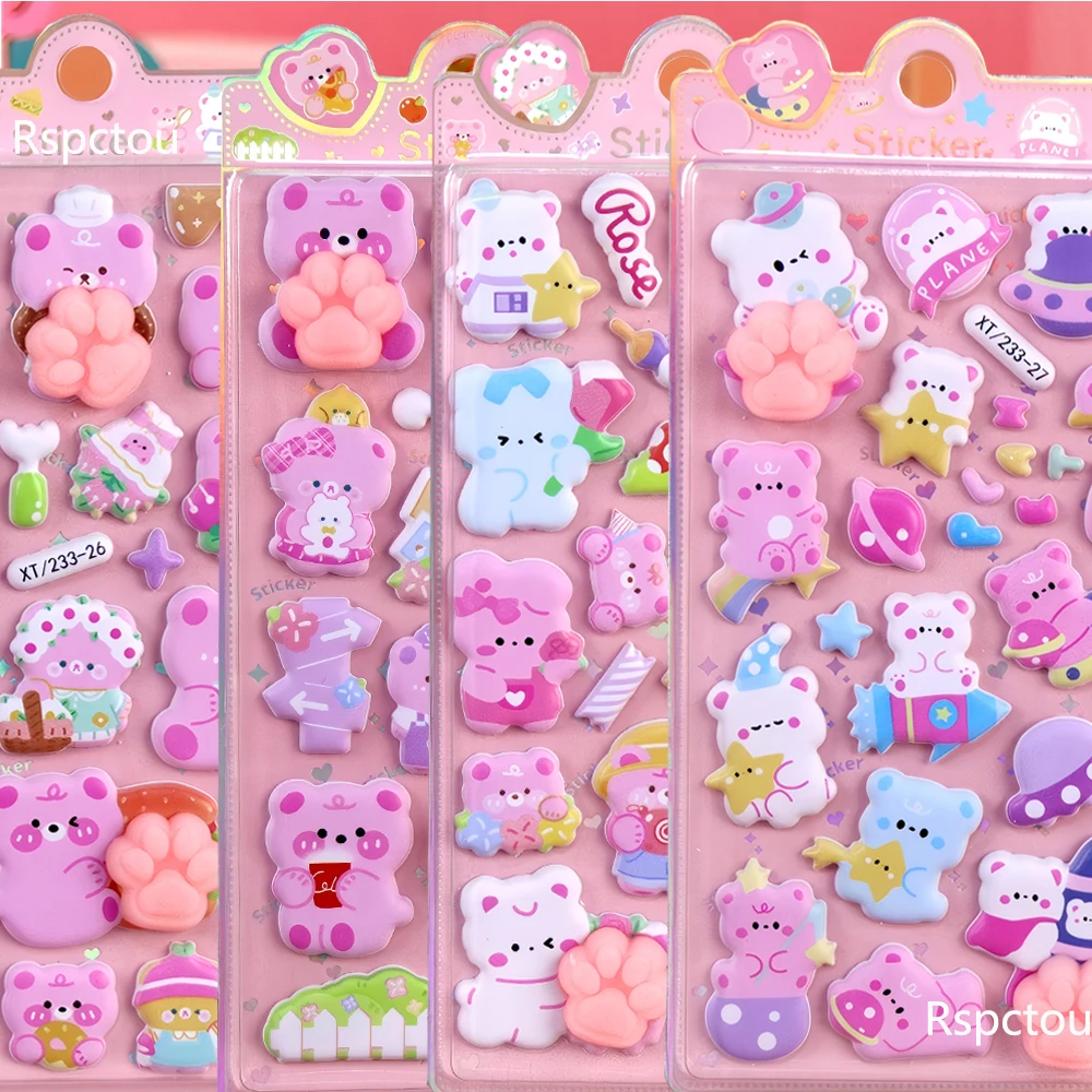 สติกเกอร์ลายการ์ตูนหมีน้อย 4 ชิ้น สติกเกอร์น่ารัก ตลก นุ่มนิ่ม สำหรับตกแต่ง ติดแล็ปท็อป โทรศัพท์ ของเล่นคลายเครียด