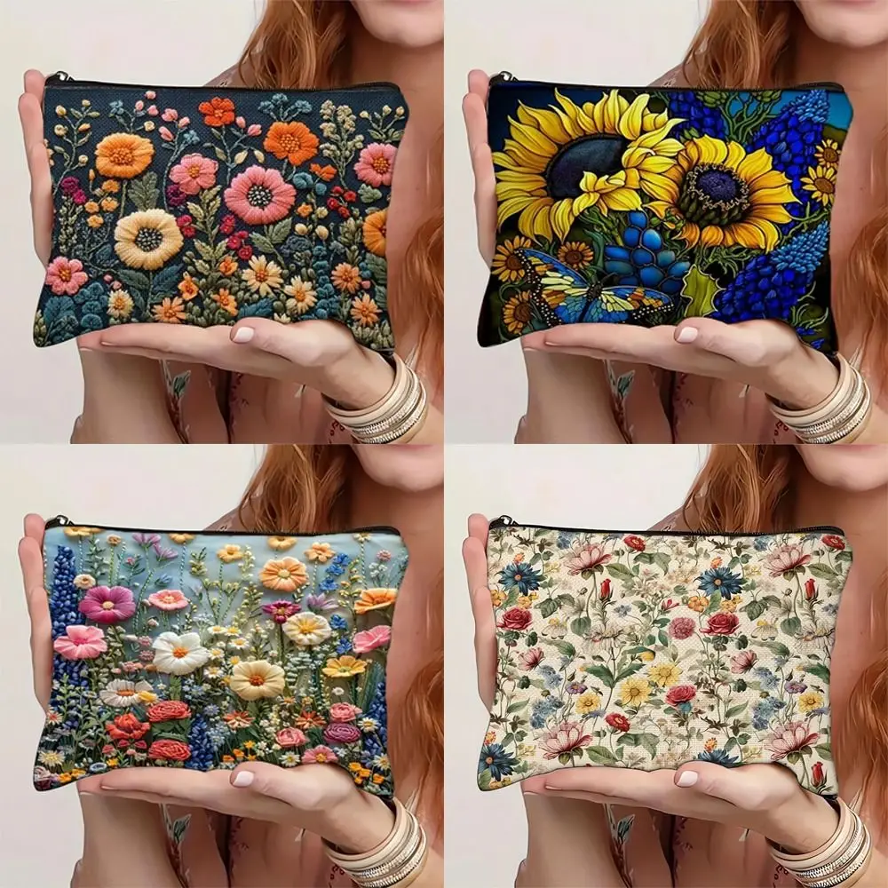 

High Quality Portable Women Makeup Pouch Large Capacity Floral Handbag Double-sided Printed Cosmetic Storage Bag