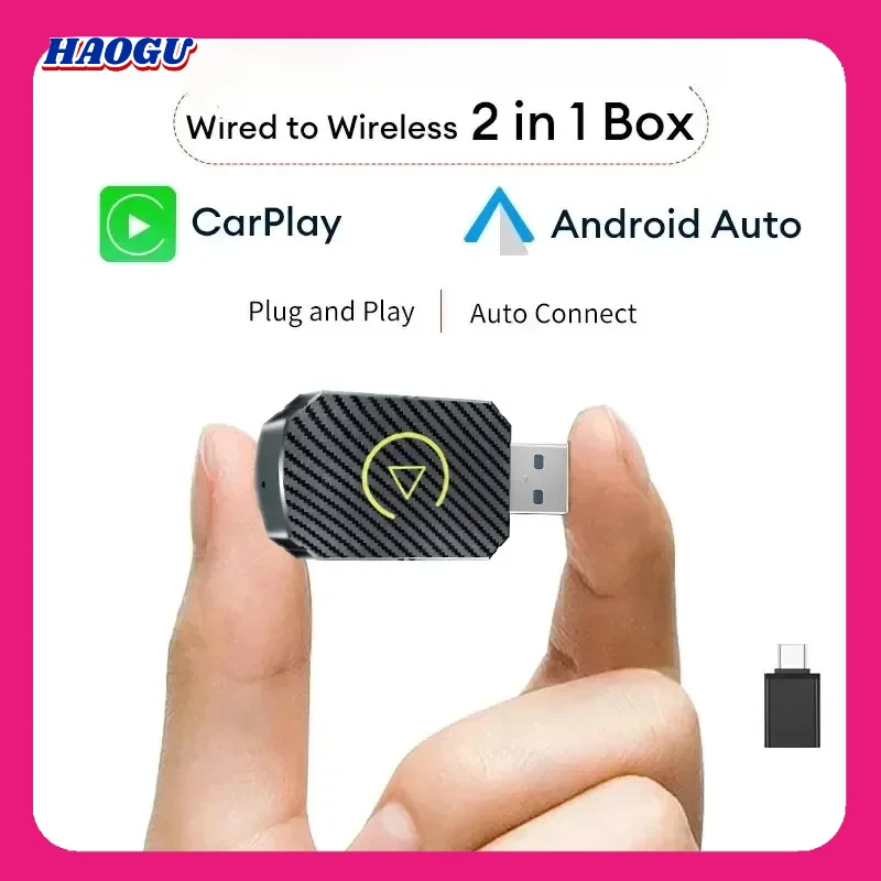 HAOGU Wireless CarPlay Android Auto Wireless Adapter Smart Mini Box  And Play WiFi Fast Connect Universal for Wired CarPlay Car