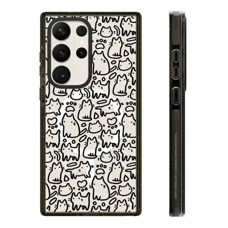 

Cute Dog Cat Shark MagSafe Acrylic Black Border Protective Case for Samsung Galaxy S25 U S24U S23 Ultra Shell