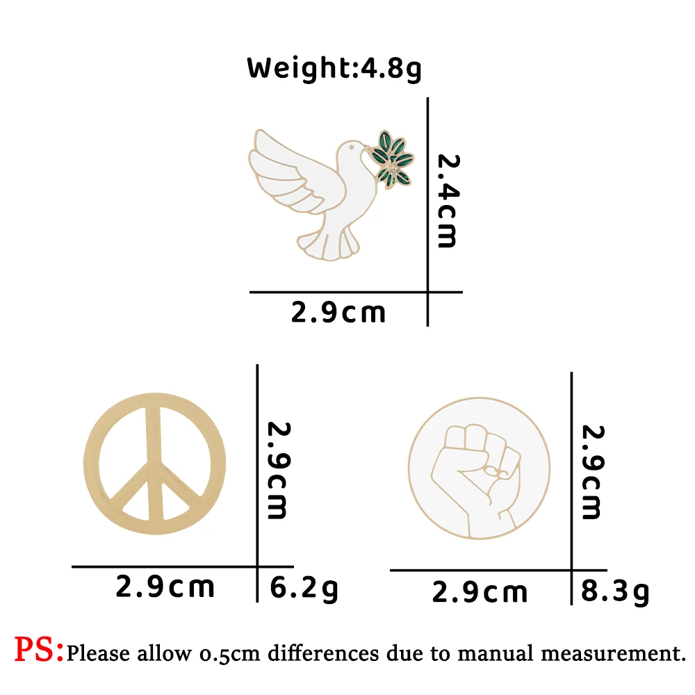 الحيوان حمامة حمامة السلام المينا دبابيس معدنية رمز السلام قبضة مستديرة بروش ظهره شارة التلبيب هدايا مجوهرات الأزياء للأصدقاء #6