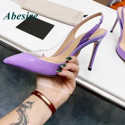 2022 pompe da donna viola in Pvc trasparente punta a punta di lusso Stiletto Slingback lucido tacchi alti Designer Big Size Summer Brand Party