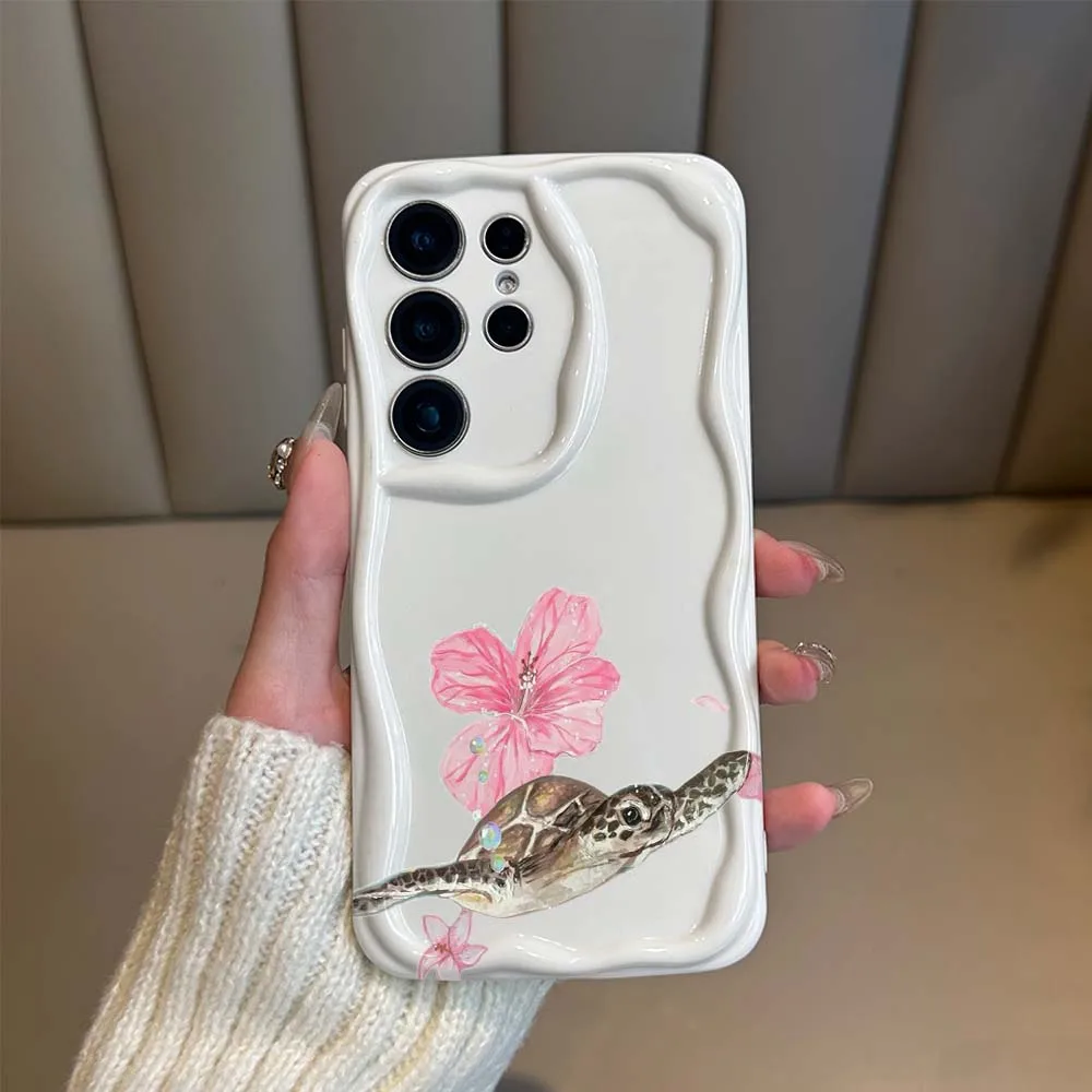 Turtle Pink Flower Pattern Phone Case For Samsung Galaxy S26 S25 S24 S23 S22 S21 Ultra Plus FE Fall Protection Soft Cover