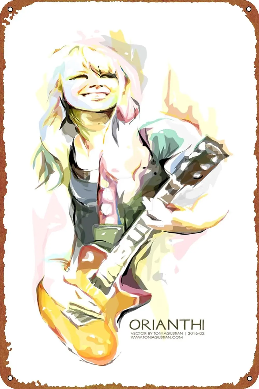 Orianthi Watercolor Vector Painting Poster Tin Sign Cafe bar Home Wall Art Decoration Retro Metal Tin Sign 8x12 inch sign