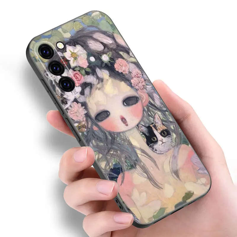 Aya Takano Art Black Silicone Phone Case For Samsung Galaxy S20 S21 S23 S24 FE S22 Ultra S8 S9 S10 Plus