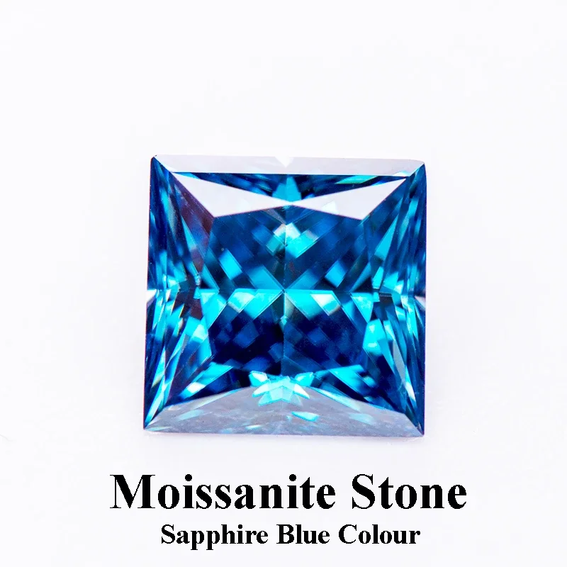 

Moissanite Loose Stone Sapphire Blue Colour Princess Cut Lab Created Diamond Gemstone Pass Diamond Tester with GRA Certificate