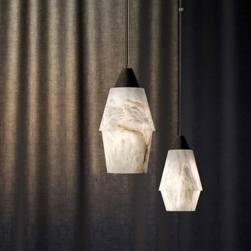 Natural restaurant bar TV background wall Bedroom bedside single head marble chandelier