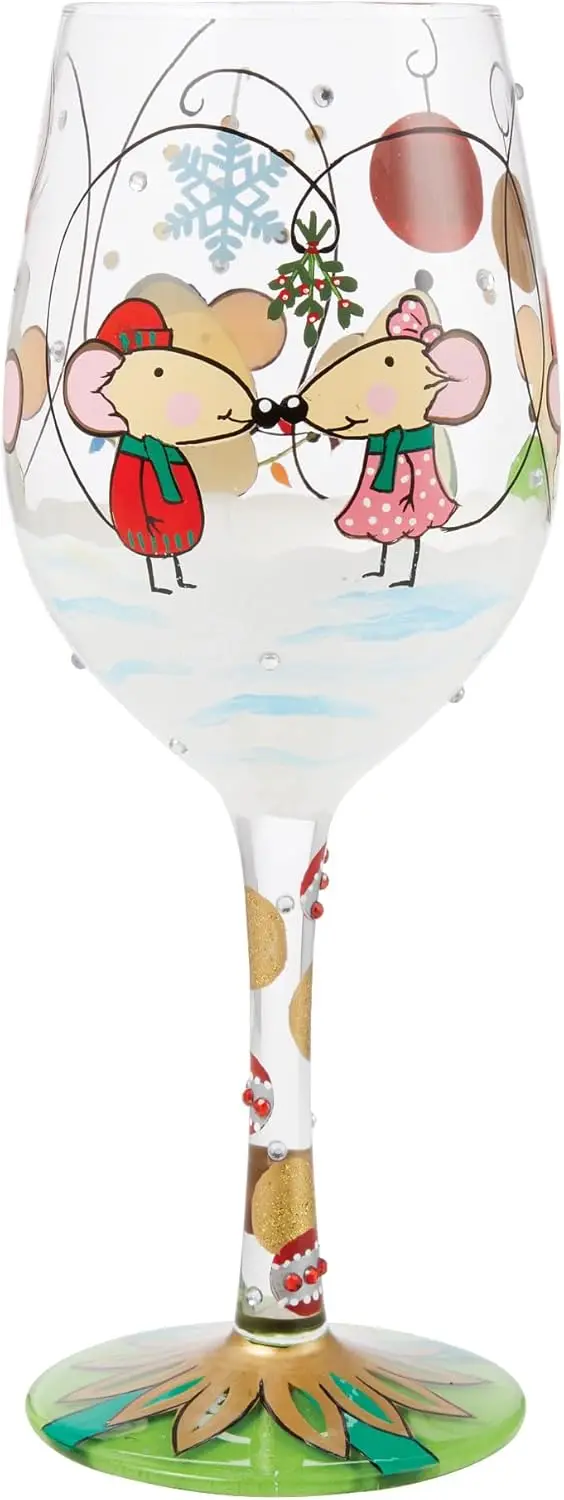 

Christmas Not Even a Mouse Hand-Painted Artisan Wine Glass, 15 Ounce, Multicolor