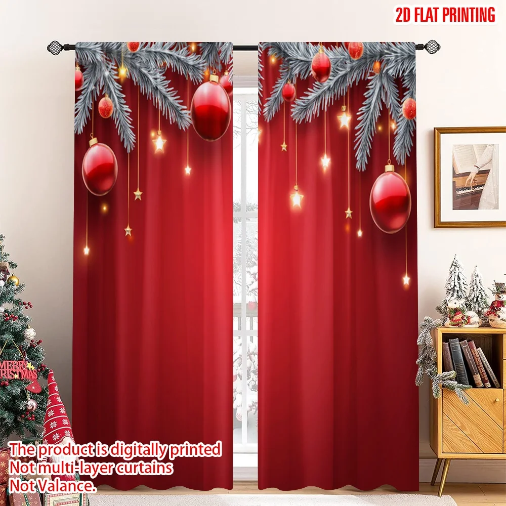 

2pcs 2D flat printing Christmas Window Curtains Christmas Baubles Stars Snowflakes 100% Polyester Without Electricity 0 Perfect