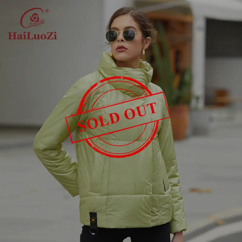 HaiLuoZi 2022 New Women Jacket Fashion Diagonal Zipper Warm Coat High Collar Casual Female Solid Color Elegant Parkas 7852