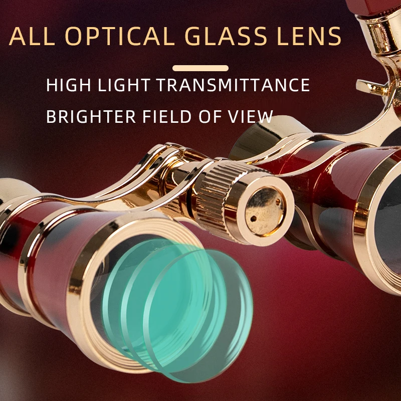 Portable Binoculars 3X25  Metal Opera Theater Glasses Mini Binocular Compact with Chain /Handle For Stage Concert Camping