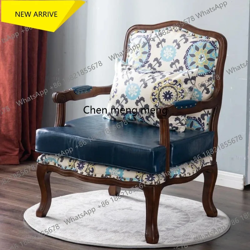 Luxury Solid Wood Chair Fabric American Balcony Back Support Chair Single Person Cadeiras De Sala De Estar Nordic Furniture