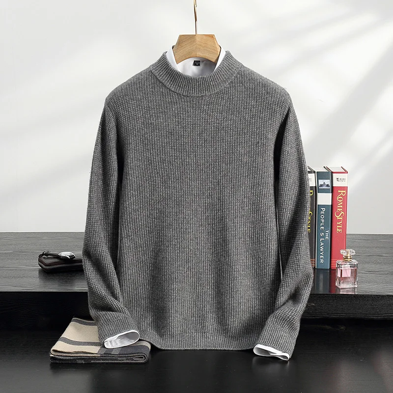 Thickened Cashmere Sweater Men\'s Autumn And Winter New Semi-High Neck Pullover Business Casual Sweater Loose Bottoming ShirtCoat