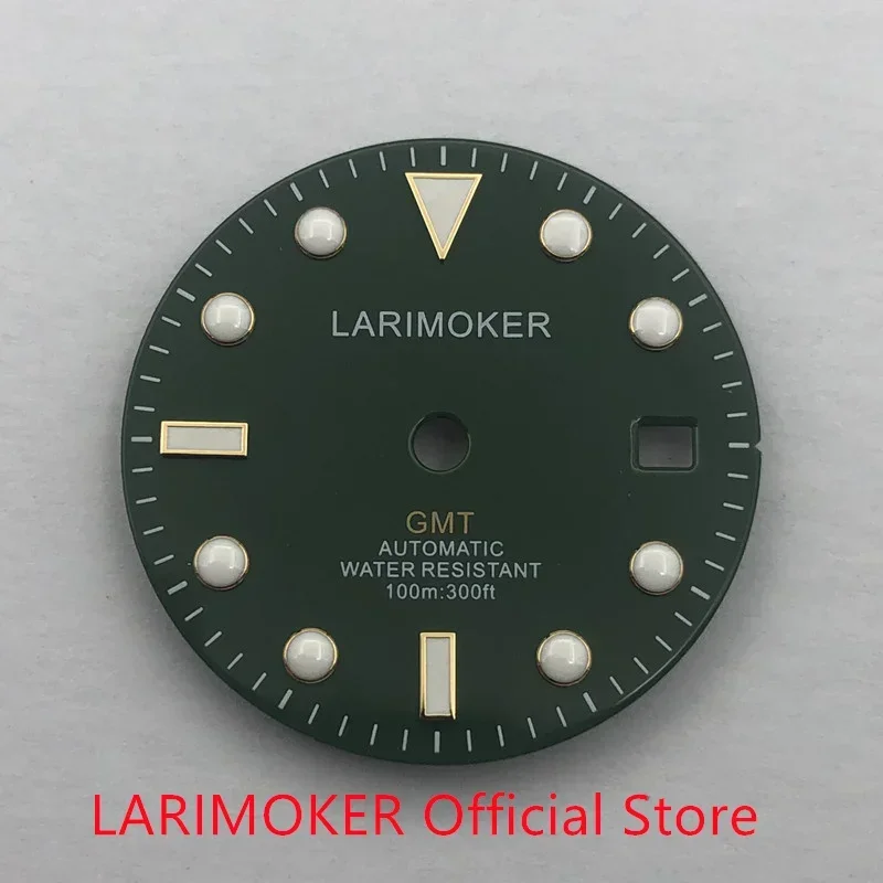 LARIMOKER/No Logo 28.5mm Blue Light Green Dial Fit MINGZHU 3804 Movement GMT Functions Automatic Men's Watch Custom logo