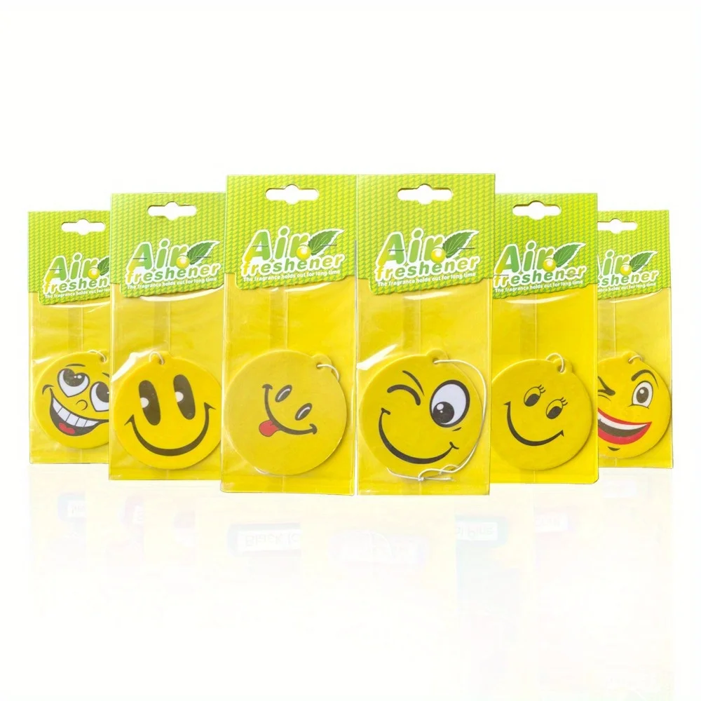 Smiley-Shaped Car Air Fresheners Are Hung on the Rear-View Mirror of the Car for Decoration. They Come in Six Scents
