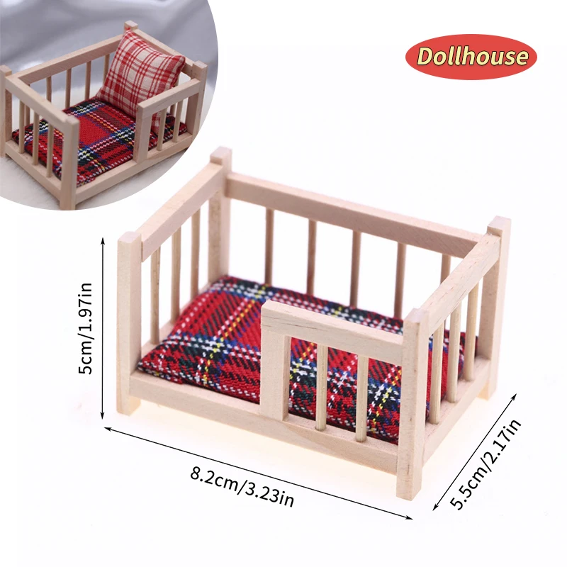 1Pcs 1:12 Dollhouse Miniature Baby Crib Bed Baby Cot Furniture Model Decor Toy Doll House Accessories