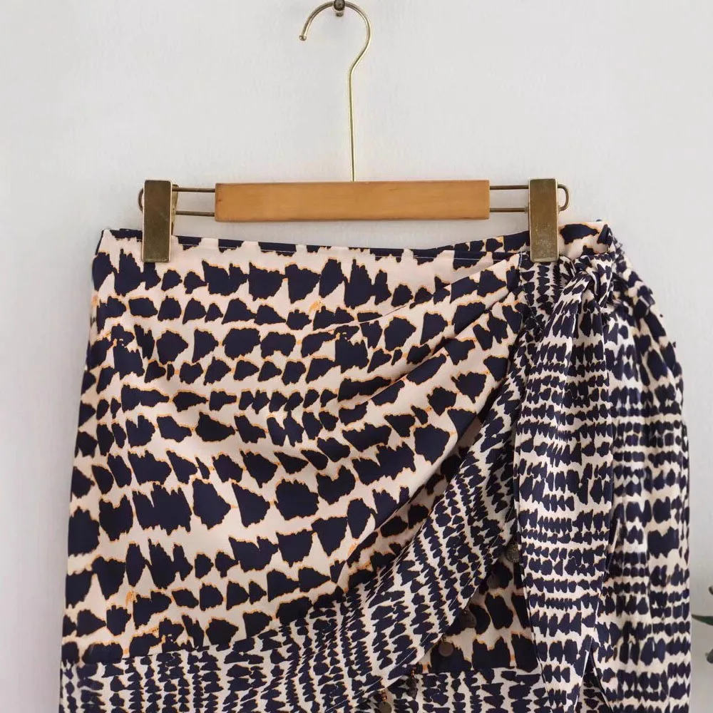 New Tassel Design Half Skirt Printed Pattern Short Skirt Summer Bohemian Style Tie Waist Mini Skirts For Women Daily Wear