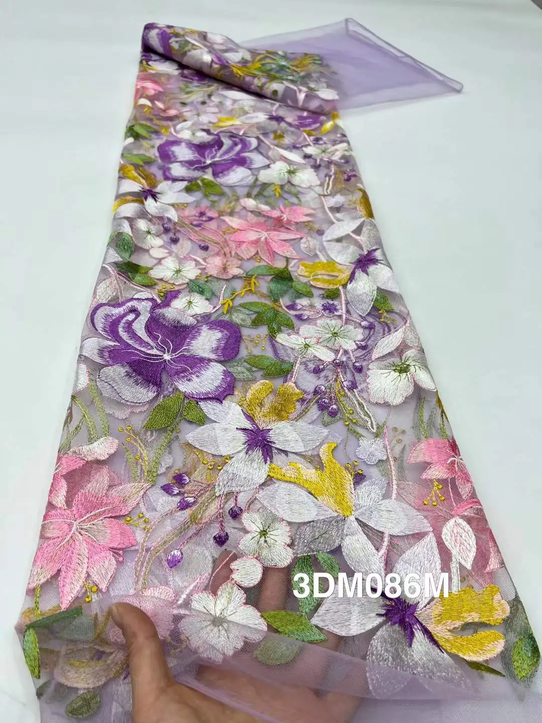 3D زهرة الدانتيل النسيج التطريز صافي زهرة كبيرة الأفريقي النيجيري الترتر تول صافي لفستان الزفاف مساء