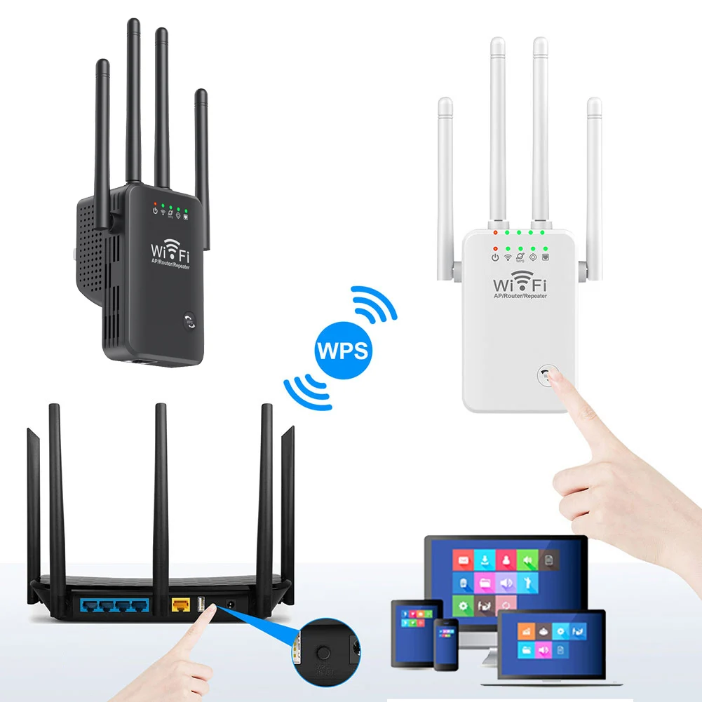 WiFi Extenders Signal Booster 2.4G/5Ghz Wireless WiFi Repeater 1200Mbps 4 Antenna Long Range for Home with Ethernet Port