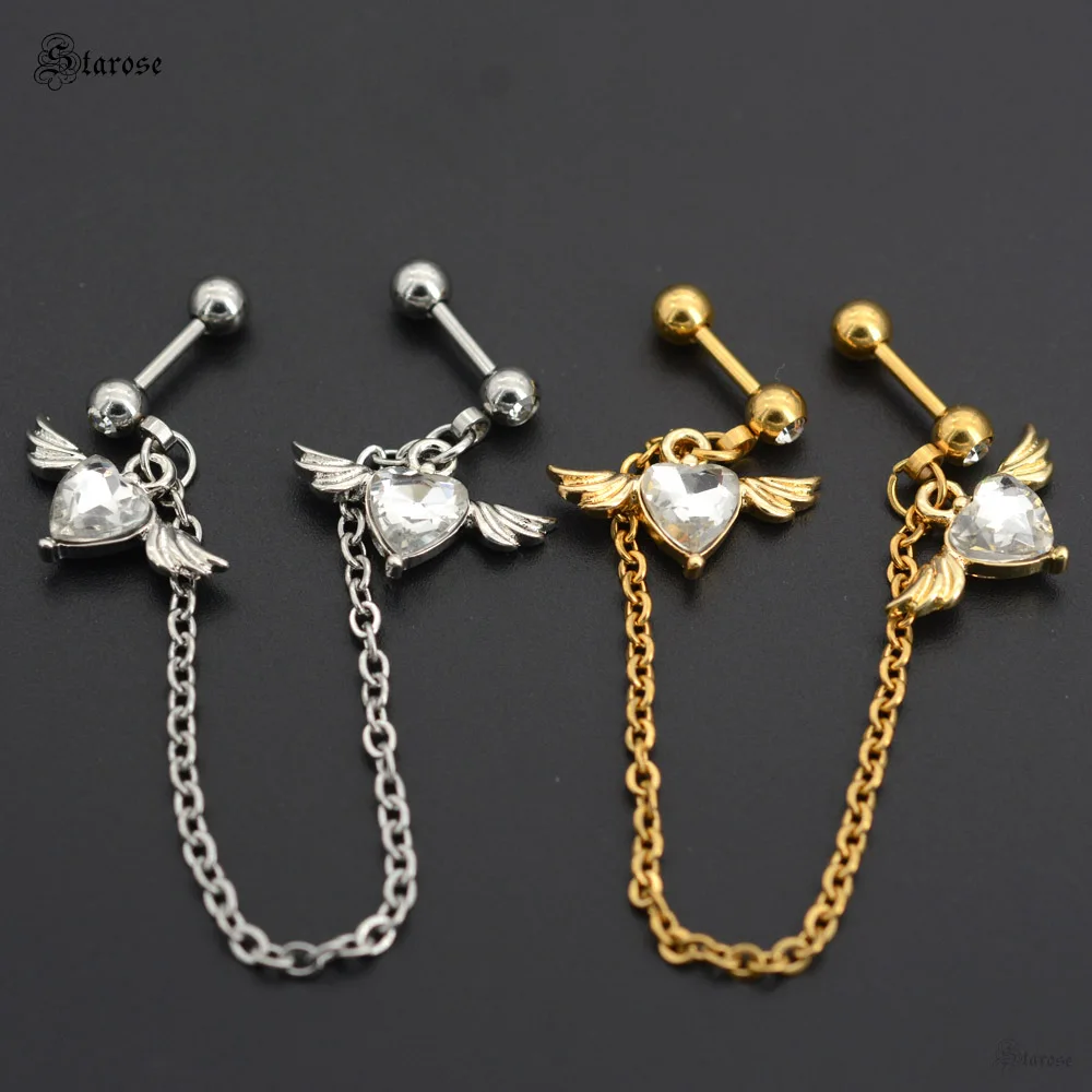 1Pc Surgical Steel Chain Snake Moon Heart Ear Stud Zircon Lobe Piercing Hoop Helix Piercing Earcuff Tassel Earring Party Jewelry