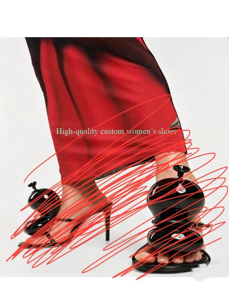 

Pointed-Toe, Open-Toe Stiletto Heels Sandals Ankle Buckle Red Balloon-Decorated Unique Runway Shoes Luxury Women's Footwear