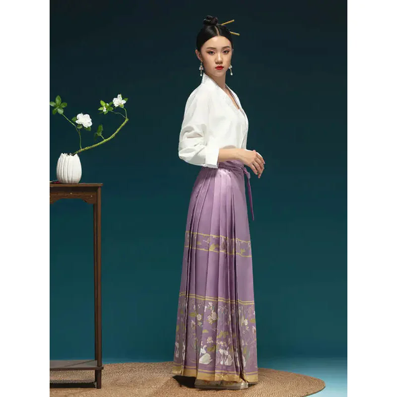 

2pcs Set Chinese Style Cosplay Costume Hanfu Horse Face Skirt Modern Women Long Sleeve Chinese Tradition Clothing