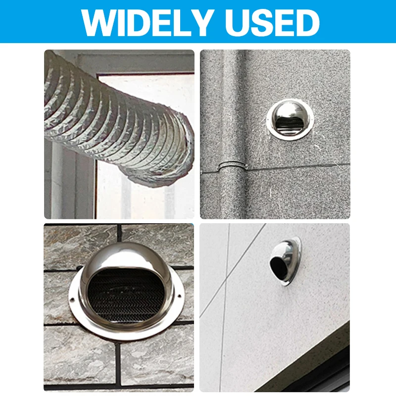 Air Vent Grille Stainless Steel Round Bull Nosed External Extractor Wall Vent Outlet Exterior Wall Air Vent Ducting Ventilation