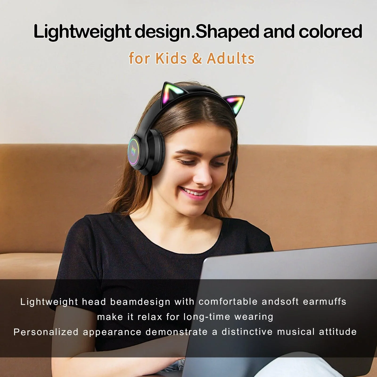 Cuffie da gioco compatibili con Bluetooth ONIKUMA B90 con cuffie Wireless pieghevoli RGB Cat Ear con microfono HD per Computer PC Gamer
