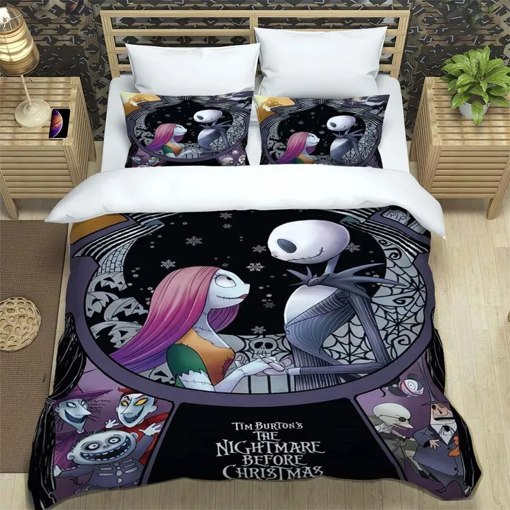 

Jack And Sally Duvet Cover Pillowcase Christmas Bedding Set Adult Boy Girl Bedroom Decoration Birthday Gift Single Double Size
