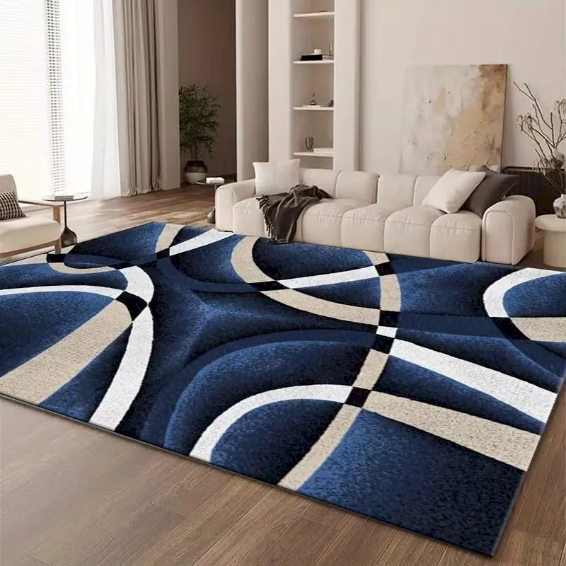 VIKAMA Modern Abstract Geometric Rug Black Grey White Circle Curve Carpet Non‑Slip Floor Living Bedroom Indoor Home Decoration