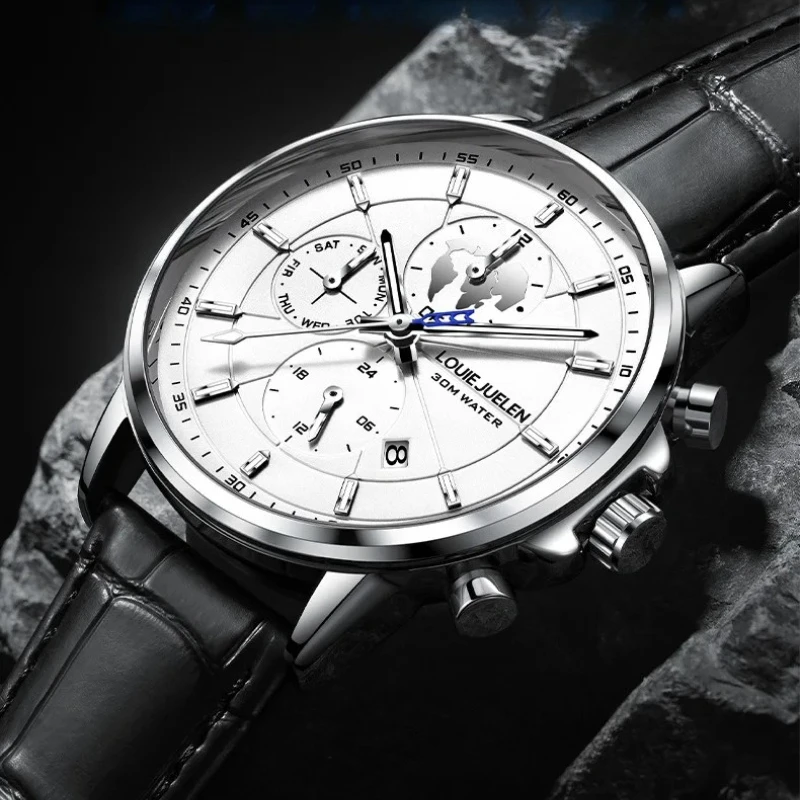 LOUIE JUELEN 9584 Men's Automatic Mechanical Watch Stainless Steel Six Pin Date Map Design Mechanical Watches for Men Reloj