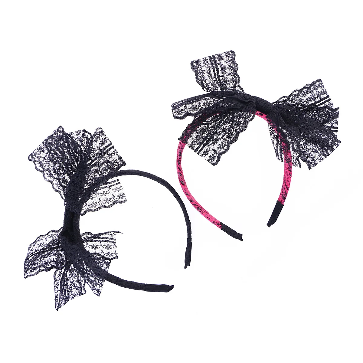 

2Pcs Lace Bow Knot Hairband Black Red Headband Stylish Costume Hair Accessory for Halloween Holiday Party Bow Hairband