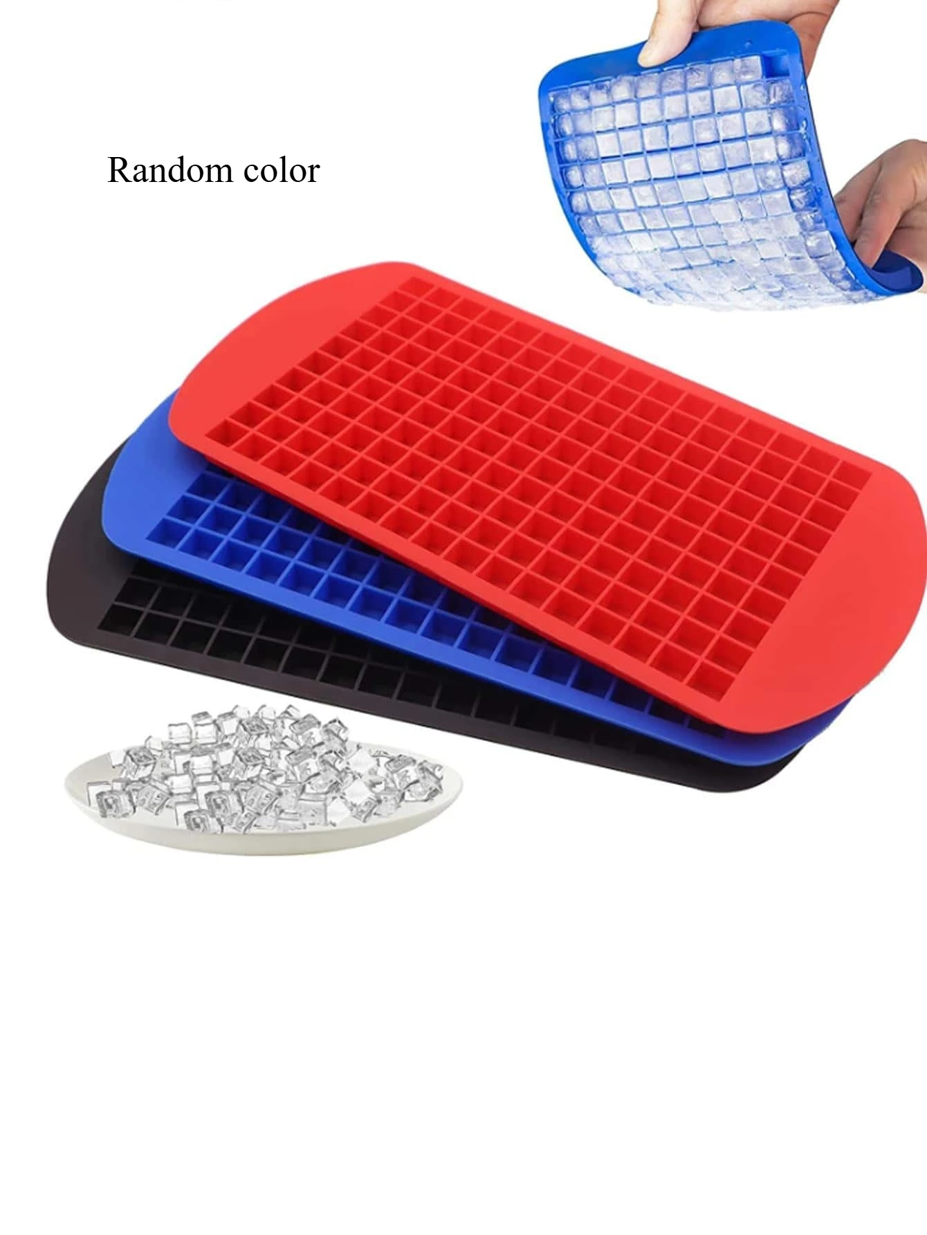 Bandeja de silicona para hielo de 160 cubos, molde de hielo cuadrado pequeño, azul, negro, rojo, 1 paquete, color aleatorio