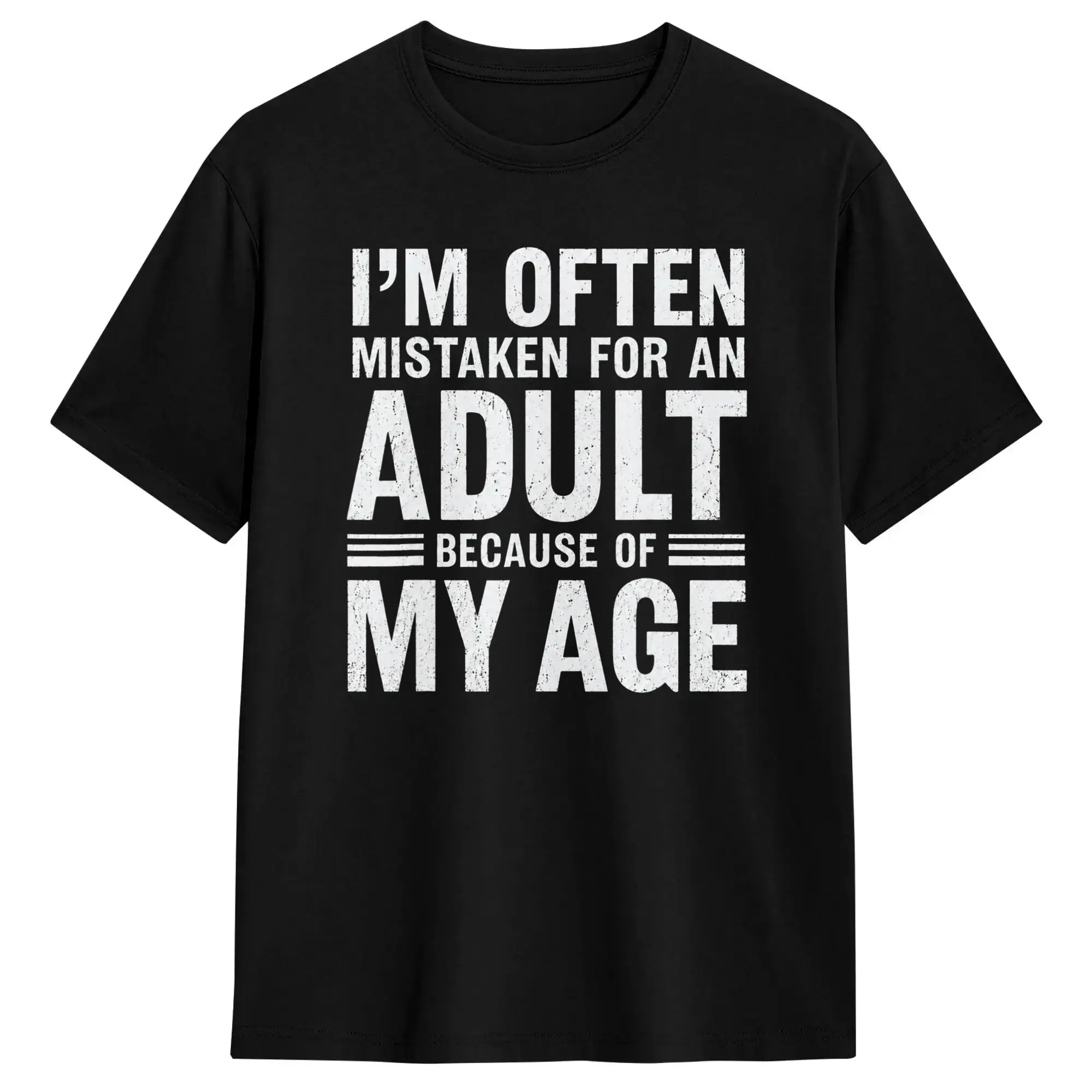 Vintage I’m Often Mistaken for an Adult Because of My Age Funny T-Shirt for Men Crew Neck Cotton T Shirts Short Sleeve Tee
